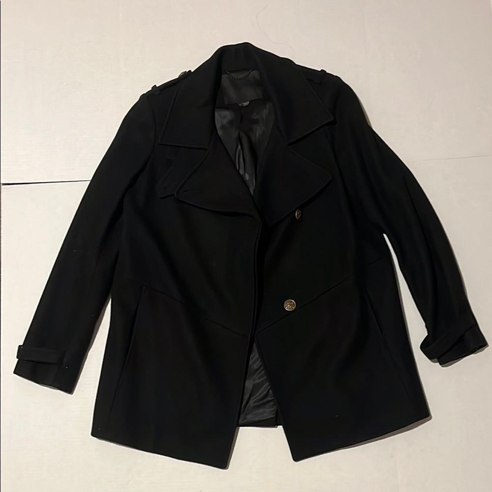 Gryphon Latch Coat in Black Military Style Wool Cashmere Blend